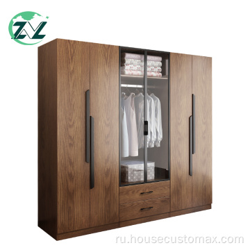 Деревянный шкаф для хранения одежды Стальная вешалка для спальни Гардероб